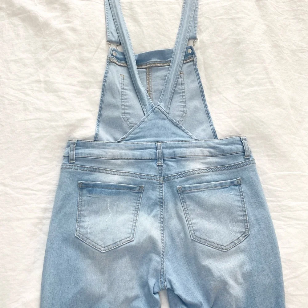 Wax Jeans Women's Juniors Ankle Length Skinny Leg Denim Overalls - Picture 6 of 15